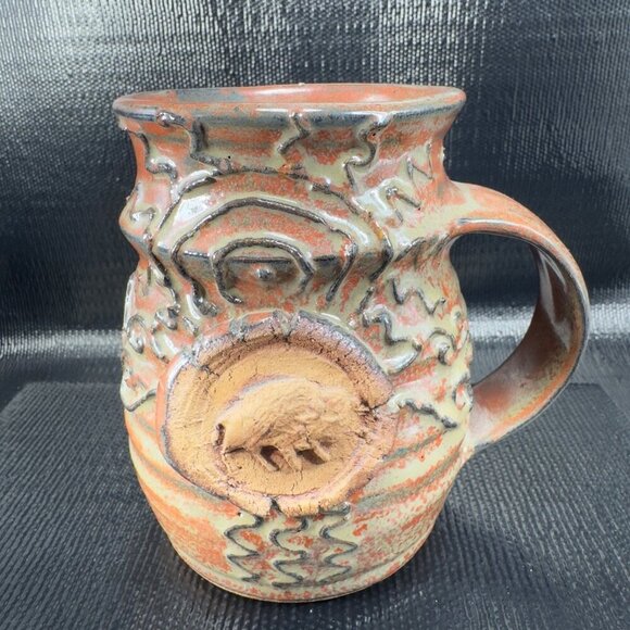 1991 Hand Made Stoneware Pottery Coffee Mug Cup Signed With Buffalo Medallion - Picture 13 of 13